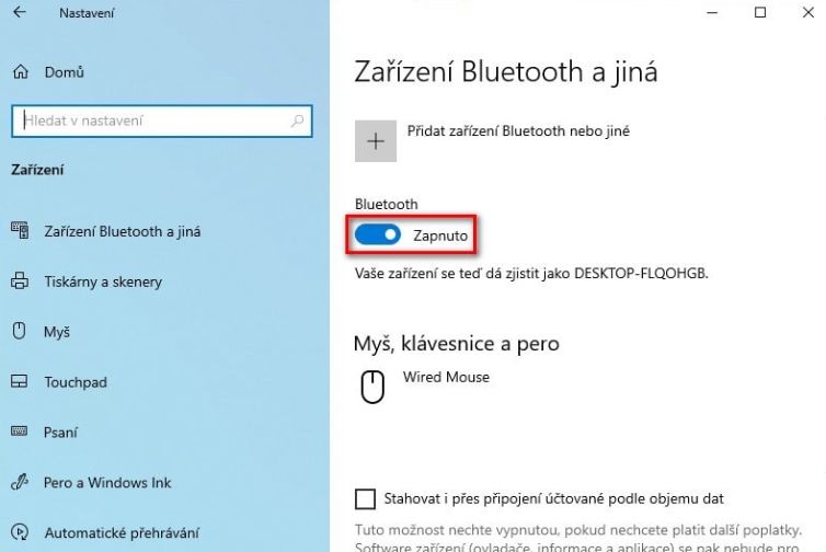 zapnout bluetooth